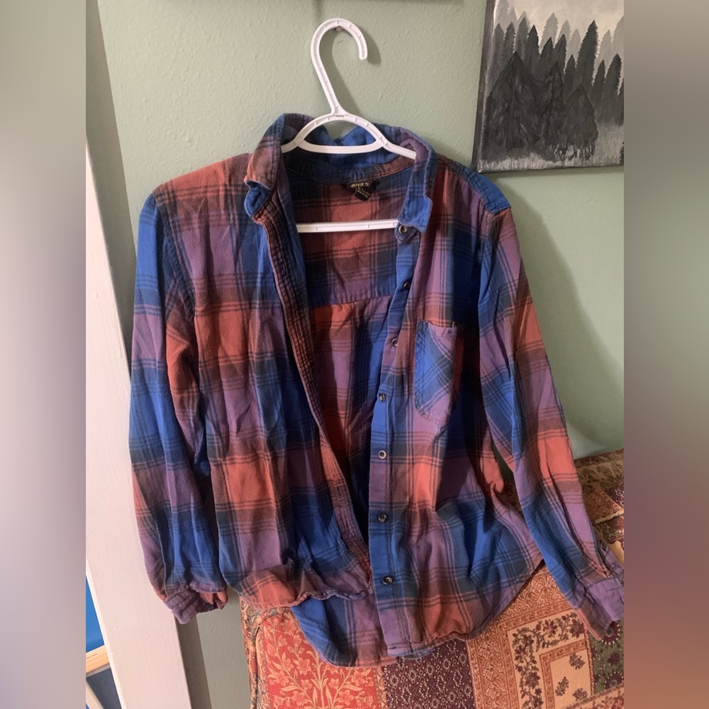 Blue purple orange flannel. Smaller sized and shorter for petite size
